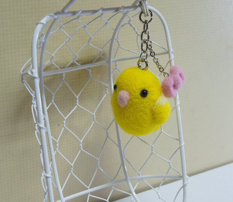 【羊乐多 X 羊毛毡】黄横斑 鹦鹉 手机吊饰 耳机塞 - 钥匙链/钥匙包 - 羊毛 黄色