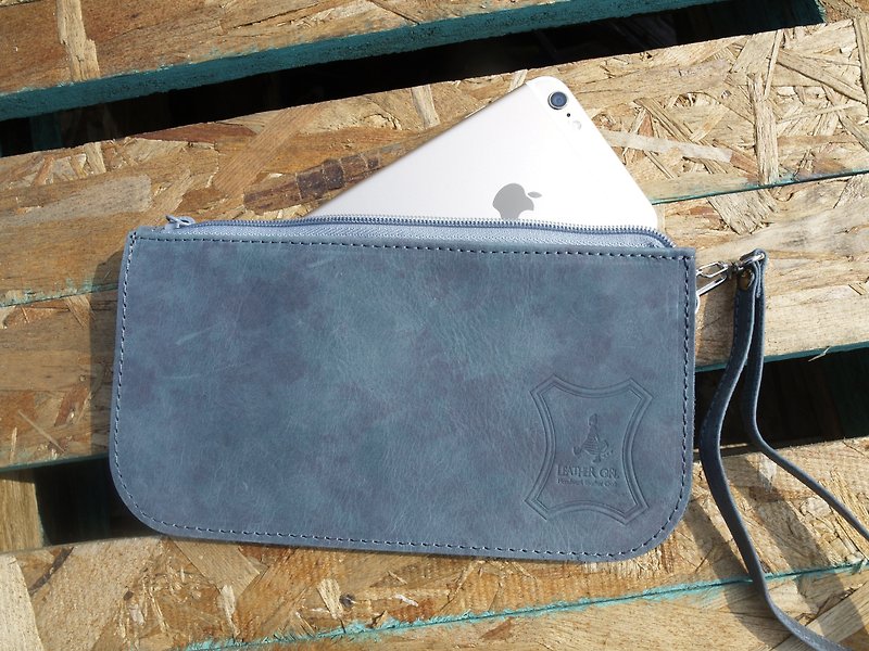 ‘玩皮女孩’灰蓝色＿三层包，手工牛皮，手机包，手拿包，钱包 - 零钱包 - 真皮 紫色