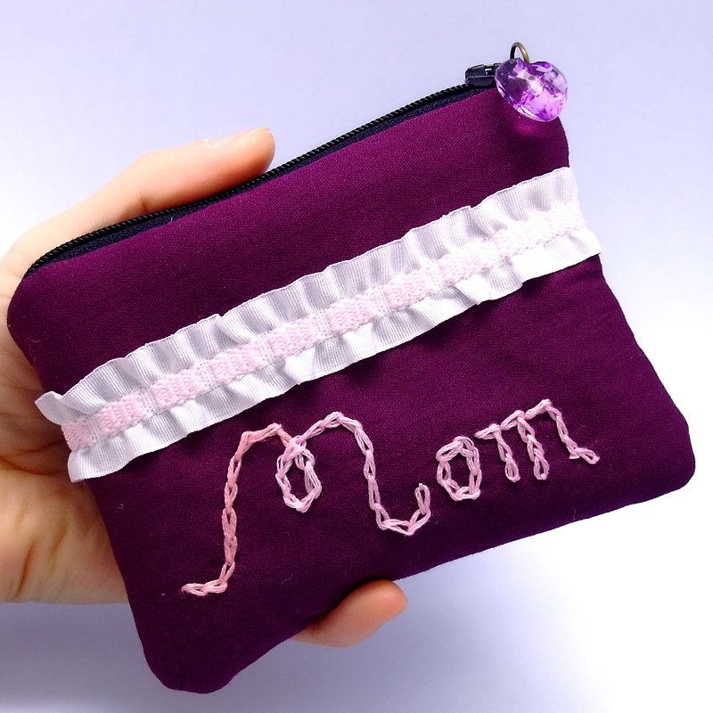 拉链零钱包，卡片包，钥匙包，耳机包，小物包 (给妈妈的礼物) (ZS-16) - 零钱包 - 棉．麻 紫色