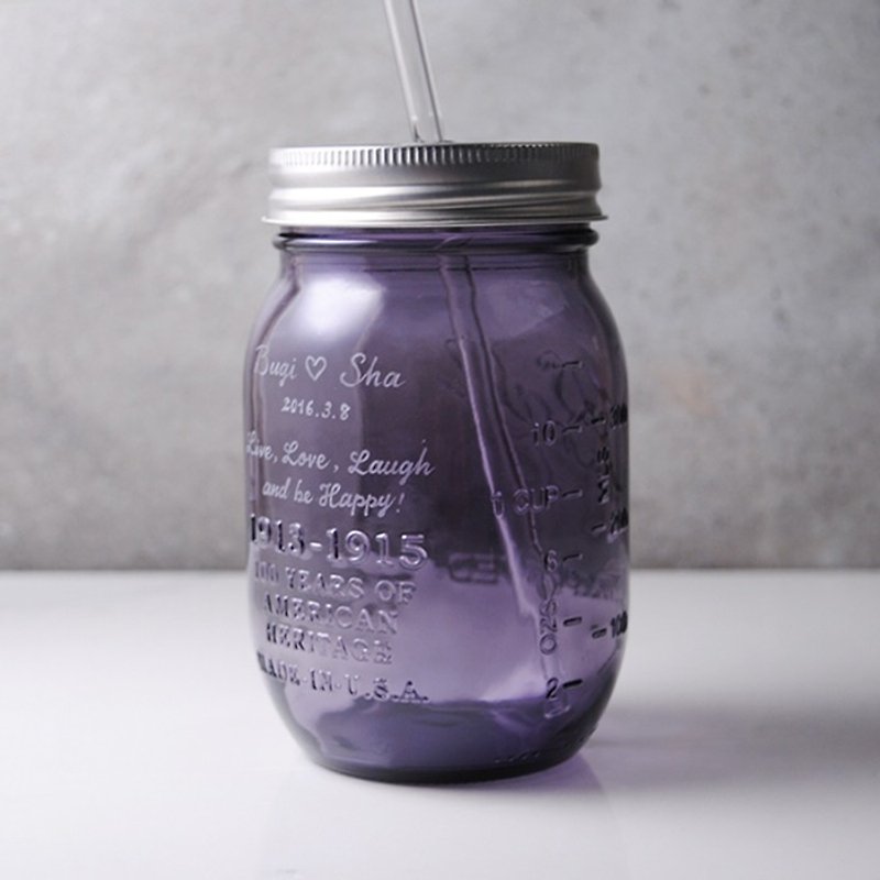480cc【MSA 2015 Purple紫色版】复刻玻璃罐饮料瓶(送玻璃环保吸管) 加赠一个无孔盖 - 咖啡杯/马克杯 - 玻璃 紫色
