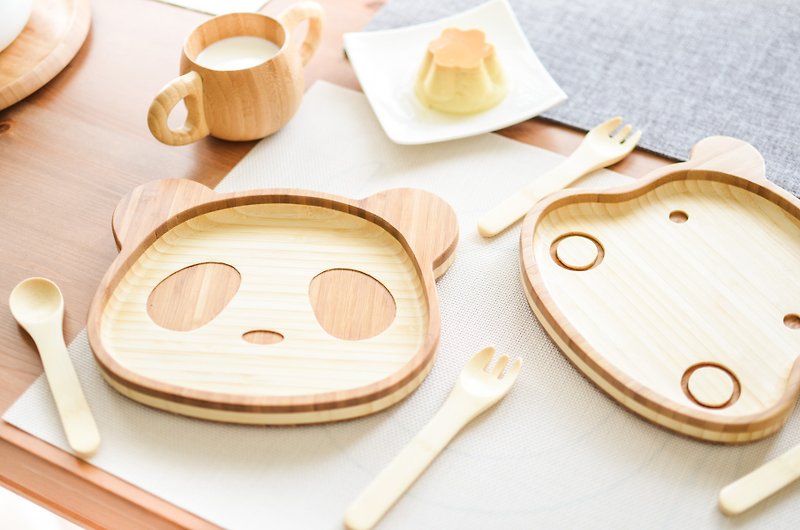 laboos 天然竹儿童餐具 可爱熊猫 吸盘功能 稳稳吸附桌面 - 浅碟/小碟子 - 竹 绿色