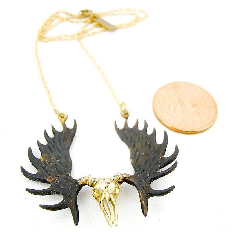 Moose skull pendant in brass and oxidized antique color ,Rocker jewelry ,Skull jewelry,Biker jewelry - 项链 - 其他金属 