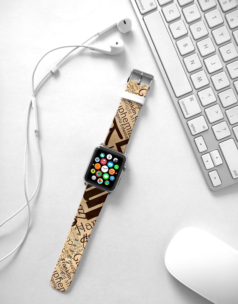 Apple Watch Series 1 , Series 2, Series 3 - Apple Watch 真皮手表带，适用于Apple Watch 及 Apple Watch Sport - Freshion 香港原创设计师品牌 - 怀旧文字图案 - 表带 - 真皮 