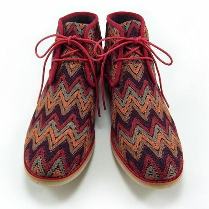 Sweet Villians 北欧民族风五彩针织休闲绅仕皮靴M1063，缤纷红 - 男款休闲鞋 - 真皮 红色
