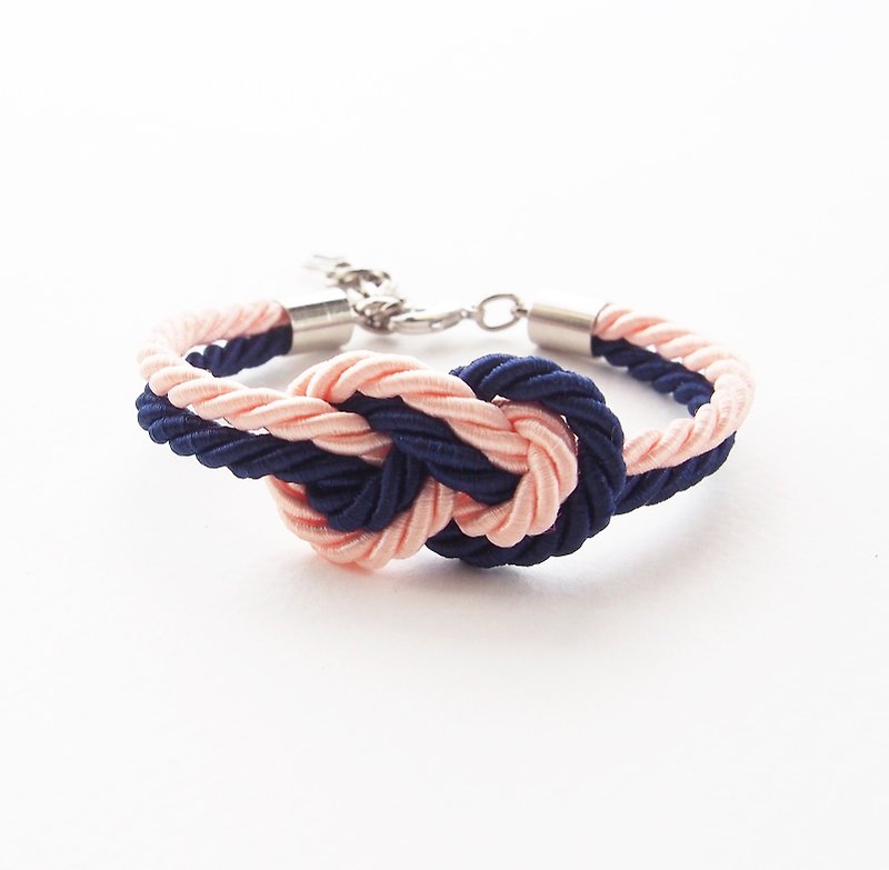 Navy blue and peach infinity knot rope bracelet. - 手链/手环 - 其他材质 蓝色