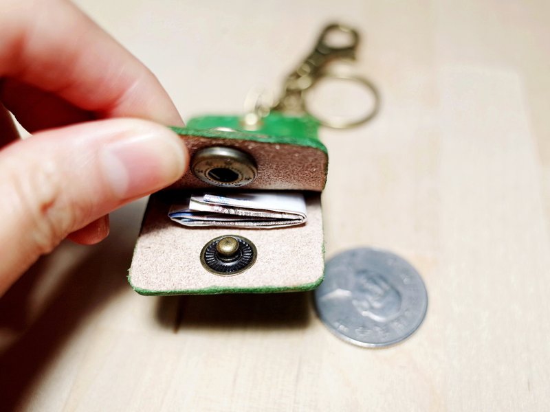 开口福袋 定制皮革钥匙圈 (12色/免费刻字) - 钥匙链/钥匙包 - 真皮 绿色