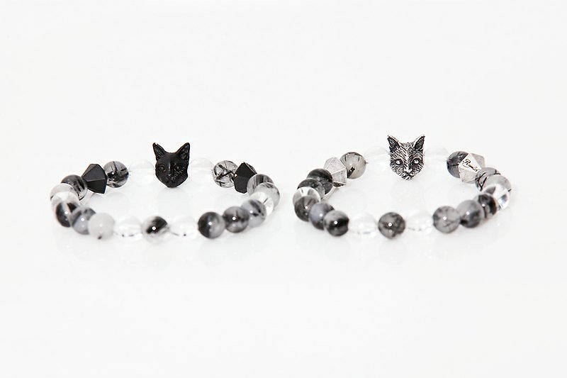 ▶Regolith x KopoMetal - Cat Mixx Diamond Bracelet 联名猫头取钻手炼-黑发晶/水晶 - 手链/手环 - 其他材质 黑色