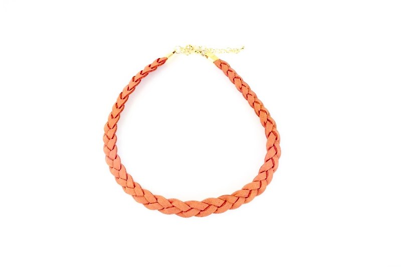 橘色-麻花麂皮编绳颈链 - 项链 - 真皮 橘色