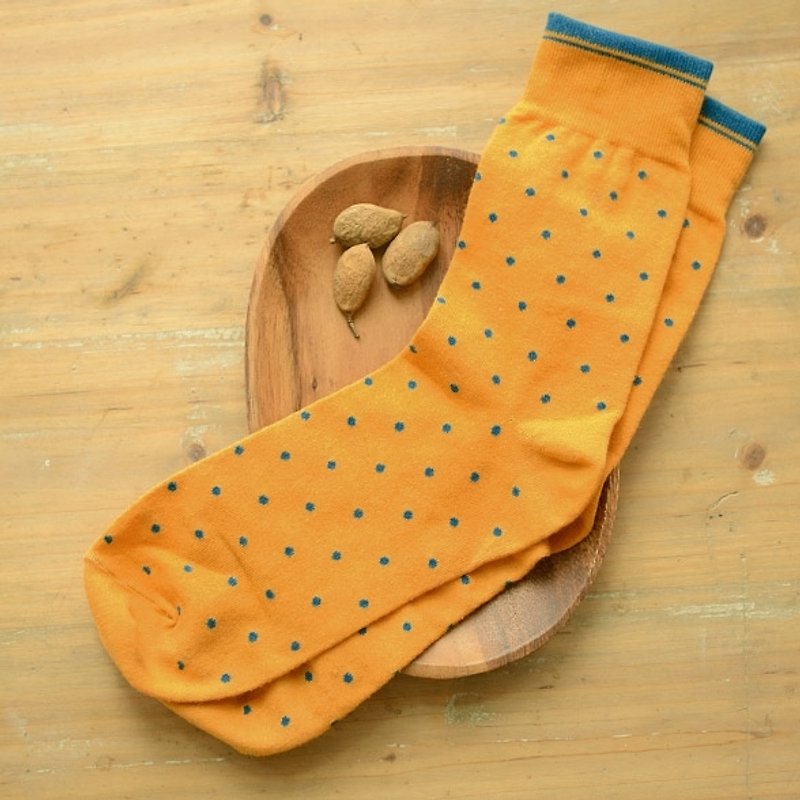 林果良品 彩色波卡圆点绅士袜 芥末黄 - 绅士袜 - 棉．麻 黄色