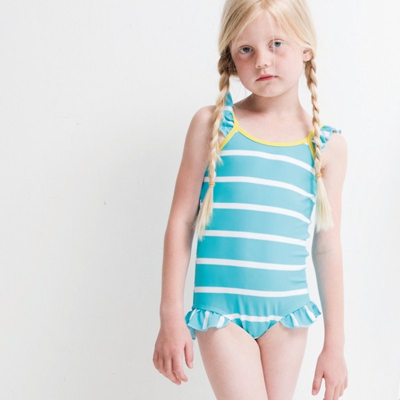 北欧童装瑞典女童泳衣3岁至4岁 绿松石/白 - 泳衣/游泳用品 - 聚酯纤维 