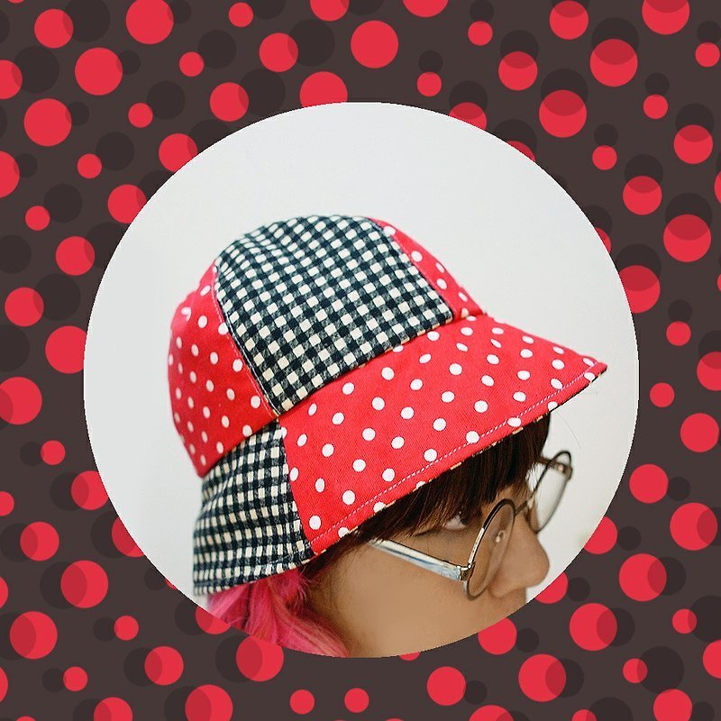 A MERRY HEART♥有点有格拼接渔夫帽 - 帽子 - 其他材质 红色
