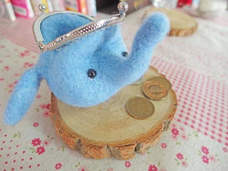 miniyue 羊毛毡 动物口金 陆地系列-大象(附挂绳) 台湾制造 全手工 - 零钱包 - 羊毛 蓝色