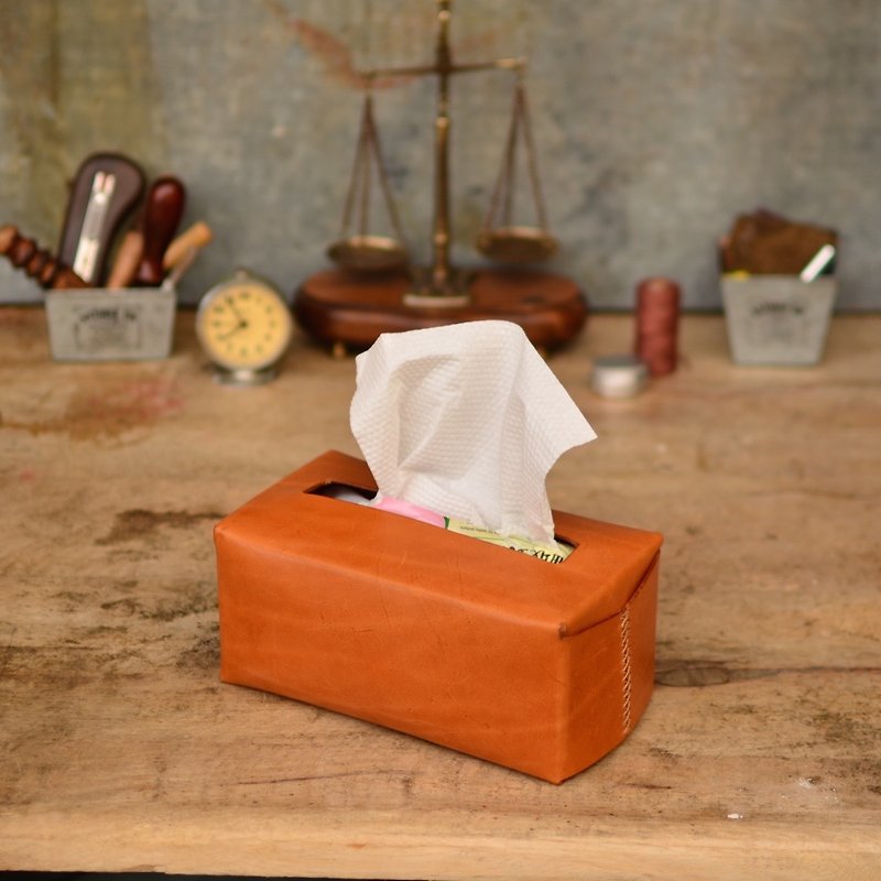 Shika 夕卡革物 -  手缝面纸盒 （意大利植鞣革）// TEN色 - 收纳用品 - 真皮 金色