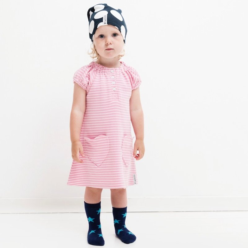 【北欧童装】瑞典有机棉公主袖洋装 1岁至6岁粉红 - 童装礼服/连衣裙 - 棉．麻 粉红色