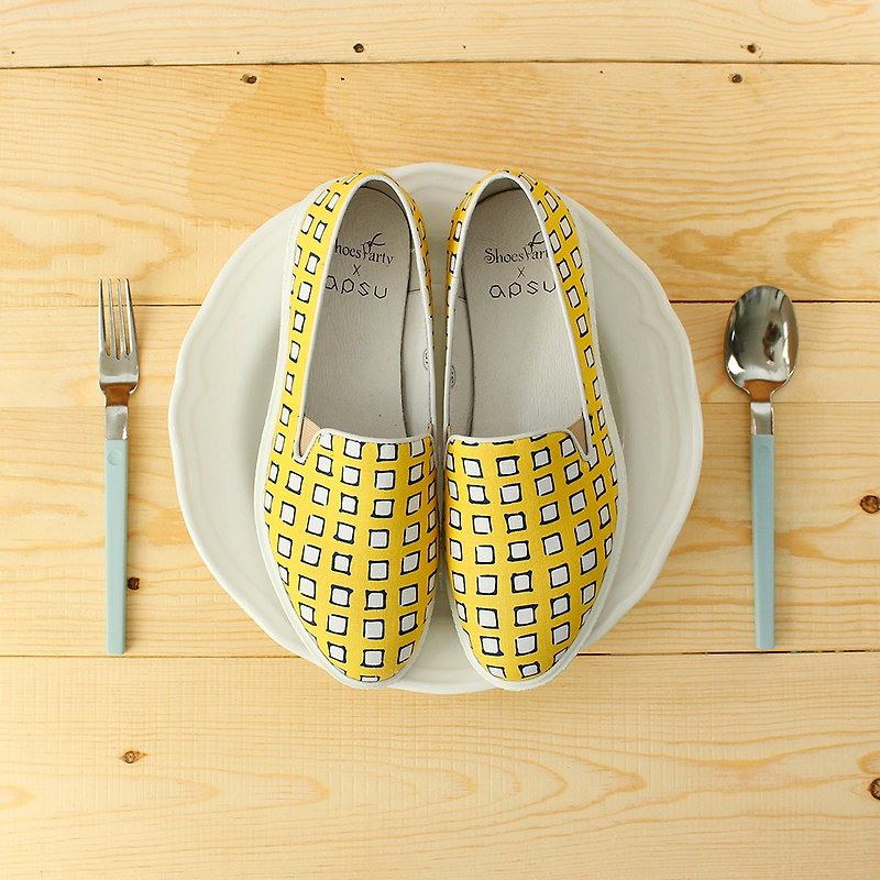 香蕉椰果冰淇淋厚底休闲鞋 /手工订制/日本布料/M2-15318F - 女款休闲鞋 - 其他材质 黄色