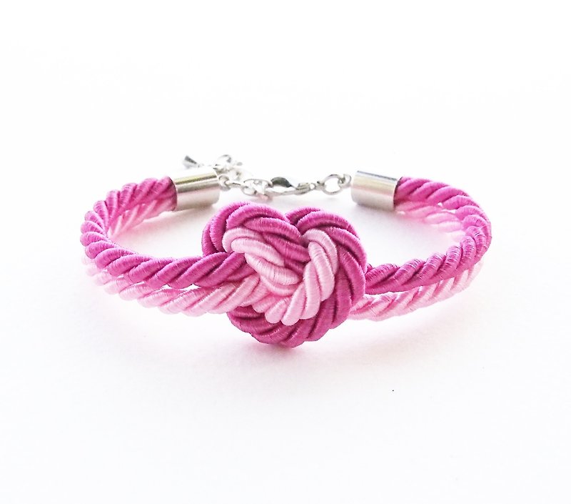 Pink / Light pink heart knot bracelet. - 手链/手环 - 其他材质 粉红色