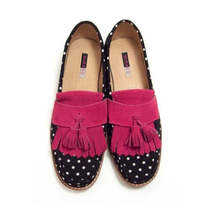 Classic Vintage Moccasin Tassel Loafers M1109A BlackFuxia - 女款牛津鞋/乐福鞋 - 棉．麻 多色