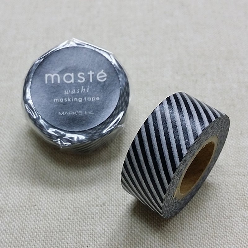 日本 maste 和纸胶带 Basic 限定系列【斜条纹/黑 (MST-MKT42-BK)】 - 纸胶带 - 纸 黑色