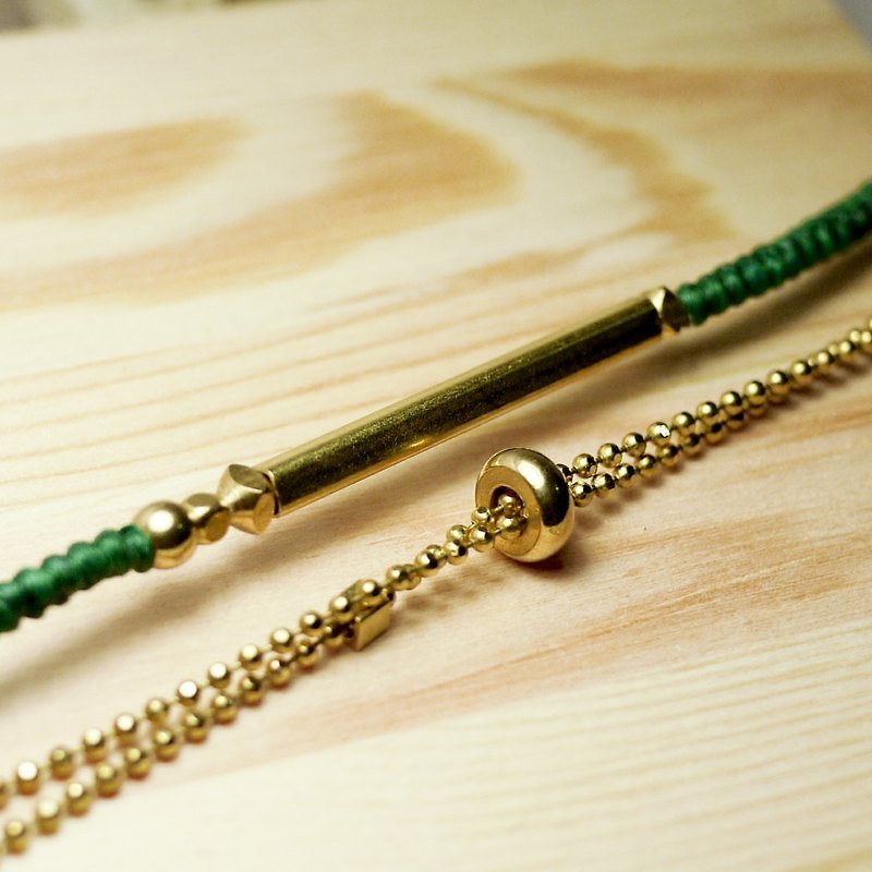 方铜管 简约珠链。Mix系列 。蜡绳/黄铜手链 - 手链/手环 - 其他金属 绿色