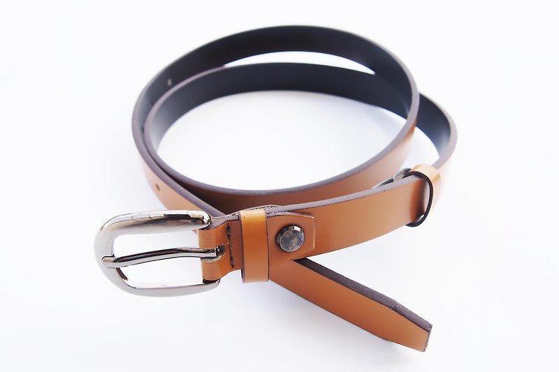 Brown genuine leather belt with smoke black buckle for girl and woman - 腰带/皮带 - 真皮 咖啡色
