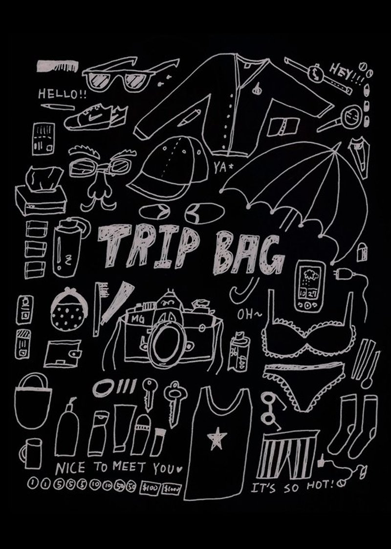 TRIP BAG /Magai's postcard - 卡片/明信片 - 纸 黑色