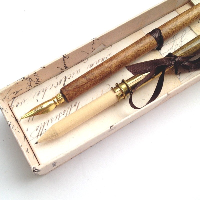 2/PIPPO 意大利木杆沾水笔&古典铅笔礼盒 | Francesco Rubinato - 铅笔/自动铅笔 - 木头 咖啡色