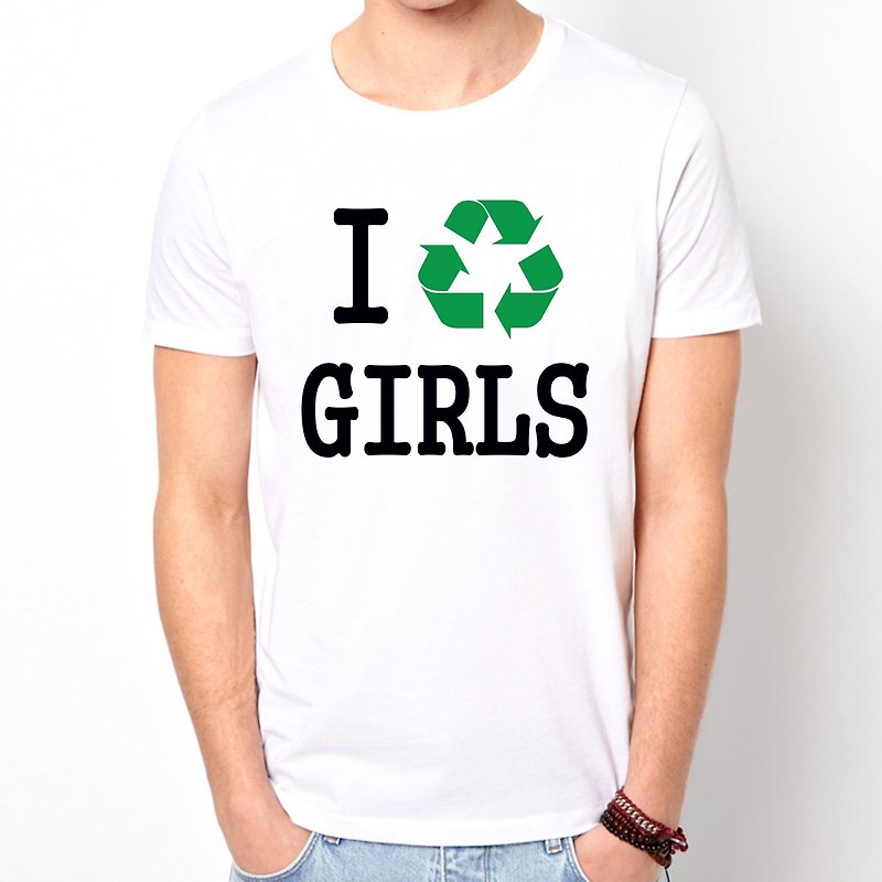 I RECYCLE GIRLS短袖T恤-白色 回收 文青 艺术 设计 时髦 文字 时尚 趣味 - 男装上衣/T 恤 - 其他材质 白色