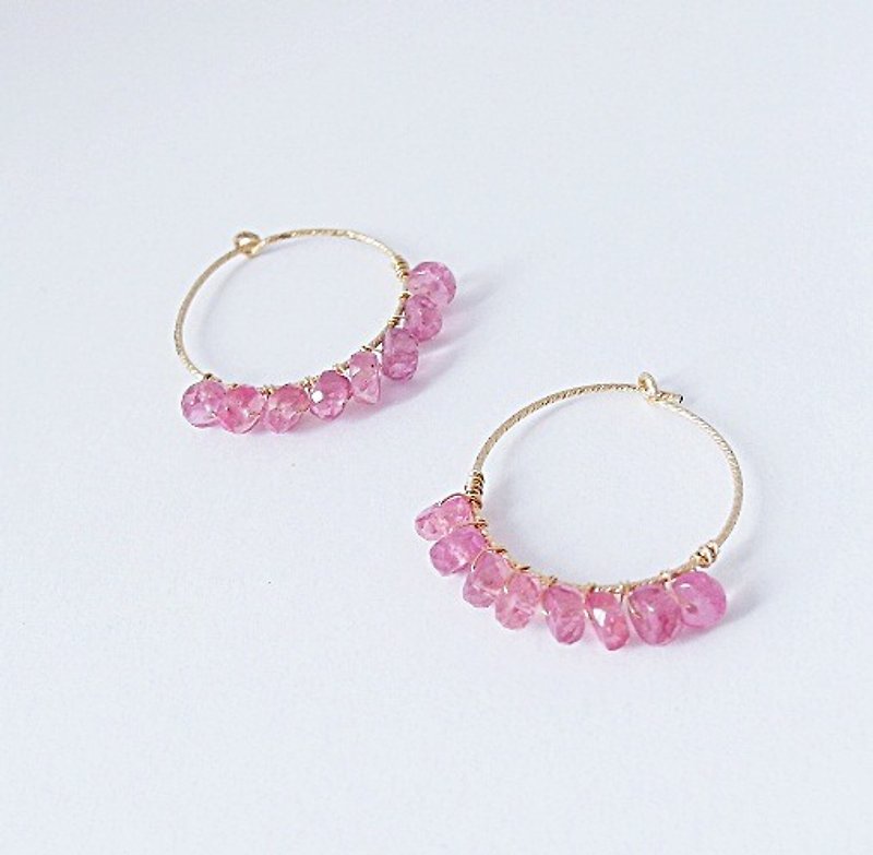 ∣一抹月光∣天然红宝石缠绕圈圈耳环 - 耳环/耳夹 - 宝石 粉红色