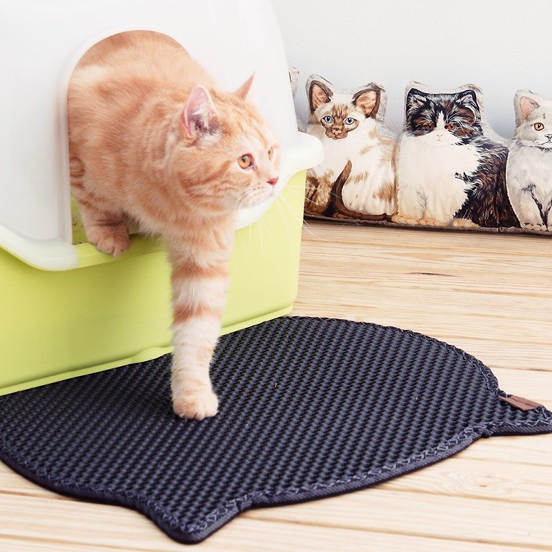 专利双层设计 减少猫砂的猫砂垫 - 可爱猫咪(黑色) 约51x55.5cm - 猫砂/猫砂垫 - 塑料 黑色