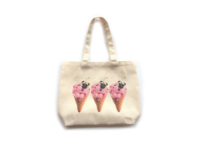 [YONG] 草莓冰淇淋巴哥购物袋 - 侧背包/斜挎包 - 棉．麻 白色