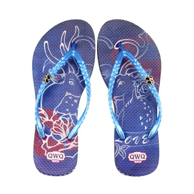 QWQ创意设计人字拖鞋(无钻)-Dear Deer-蓝【CON0101504】 - 女款休闲鞋 - 防水材质 蓝色