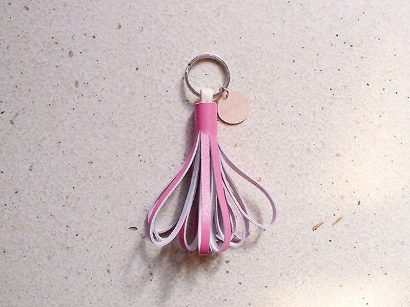 古粉红色羊皮皮革草裙舞流苏钥匙圈 - 钥匙链/钥匙包 - 真皮 粉红色