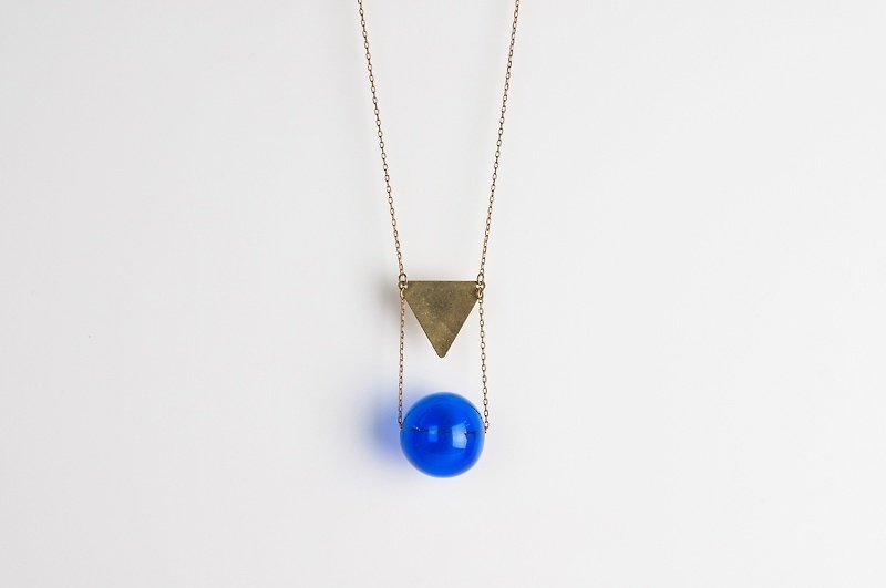 三角与圆 宝蓝色透明玻璃球项链 几何/黄铜 - 项链 - 玻璃 蓝色