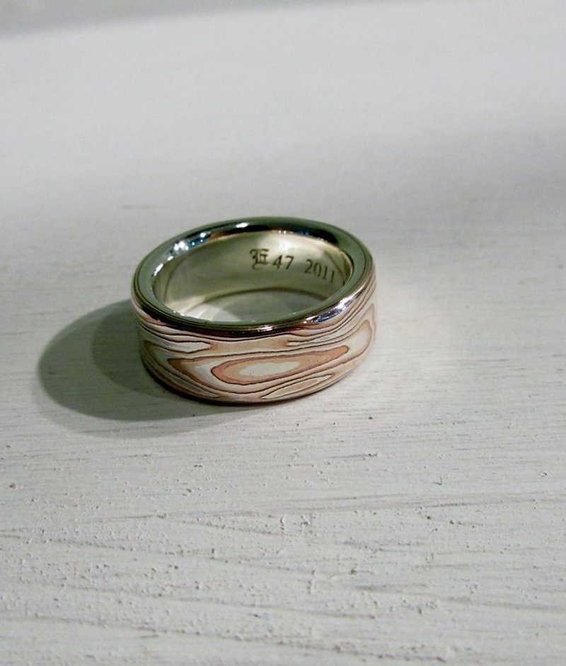 木目金 戒指  (银铜材质) 木纹金订制  Mokume Gane - 对戒 - 贵金属 多色