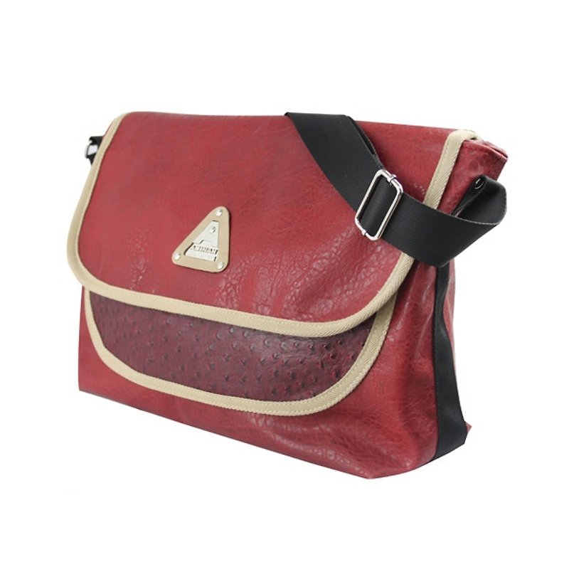 AMINAH-红色拼贴邮差包【am-0238】 - 侧背包/斜挎包 - 人造皮革 红色