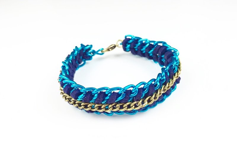 麂皮绳蓝 x 萤光铝链 - 手链/手环 - 真皮 蓝色