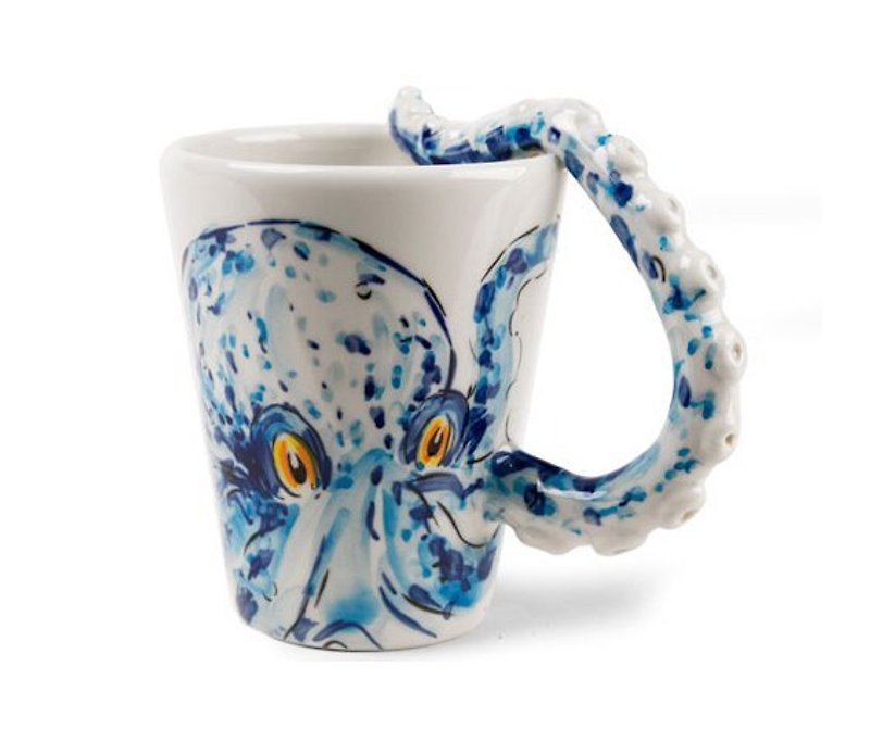 【可刻字的动物马克杯】Blue Witch英国手绘杯 章鱼 立体刻字陶瓷马克杯 - 咖啡杯/马克杯 - 其他材质 蓝色