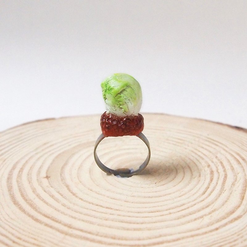小小生菜手工手绘戒指 Handmade Iceberg Lettuce Ring - 戒指 - 其他材质 多色