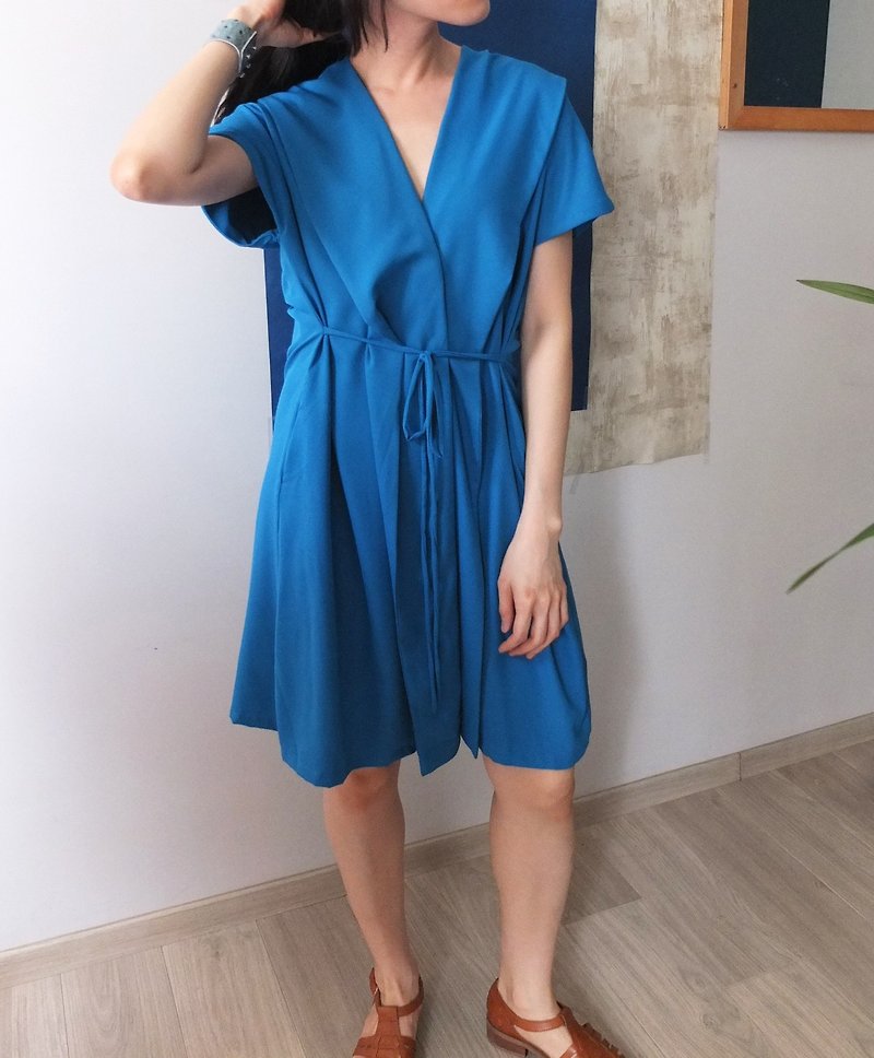 土耳其蓝V领wrap dress(也可敞开当罩衫) - 洋装/连衣裙 - 其他材质 