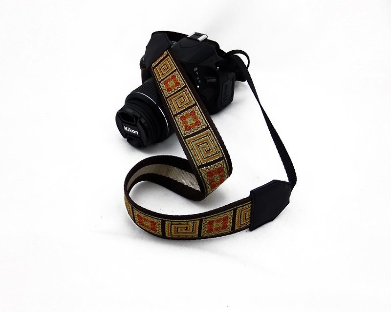 相机背带 个性定制 可印字 真皮拼接 刺绣花纹  民族风009 - 相机背带/脚架 - 真皮 金色