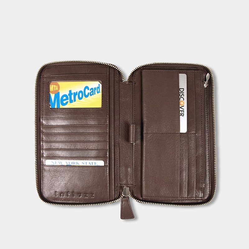 UN1 旅行护照手机牛皮拉链长夹 – 咖啡色 (可加购雷雕刻字) - 手拿包 - 真皮 咖啡色
