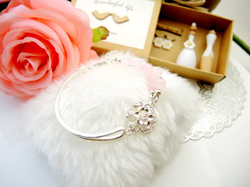 《Bride 花嫁》瑰丽牡丹浪漫名媛粉晶925纯银半环手链 - 手链/手环 - 宝石 粉红色
