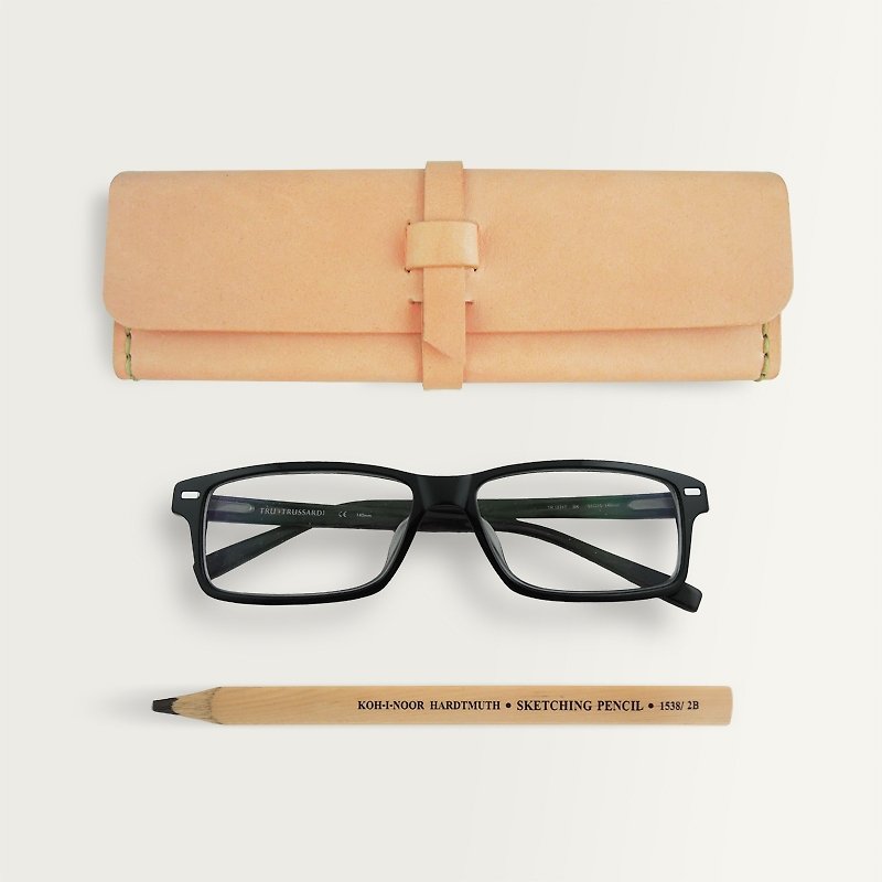 立体方型笔盒 / 眼镜盒 -- 原皮色 - 铅笔盒/笔袋 - 真皮 橘色