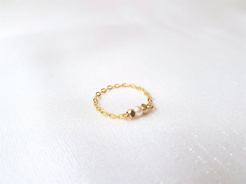 菱角 方块 珍珠 黄铜 链戒 - 戒指 - 珍珠 金色
