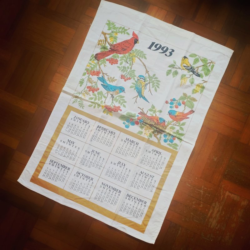 1993 美国早期年代布面月历 鹦鹉 - 墙贴/壁贴 - 棉．麻 多色
