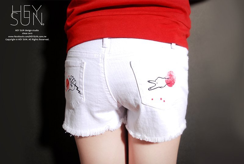 【M0162】宇宙手势的交集系列-短裤/现货·礼物 - 女装长裤 - 棉．麻 白色