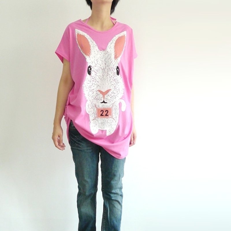 路跑兔  多穿法 x 方形创意绑绳款 - 女装 T 恤 - 棉．麻 粉红色