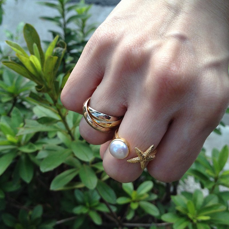 珍珠与海星戒指 | CWHJ - 戒指 - 其他金属 白色