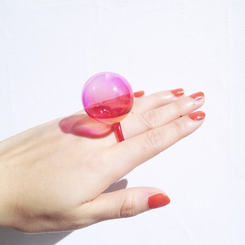 红橘渐层玻璃水心戒指 - 戒指 - 玻璃 粉红色