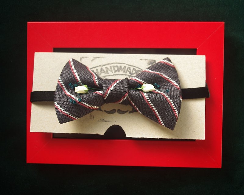 Papa's Bow Tie- 古董布花领带改制白玫瑰手工领结-伦敦绅士London gentleman-红-圣诞礼物 - 领带/领带夹 - 其他材质 灰色